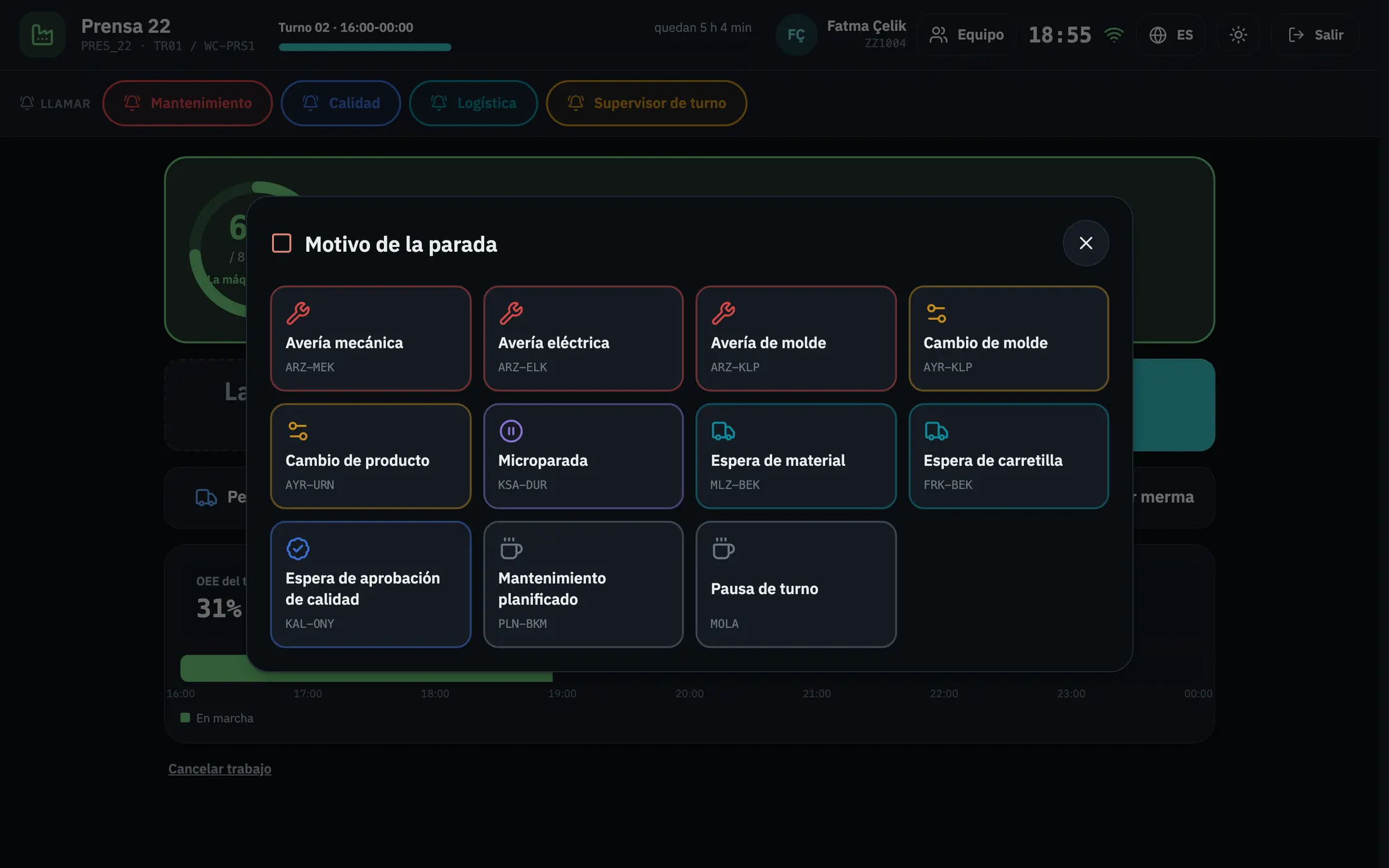 El operario elige el motivo